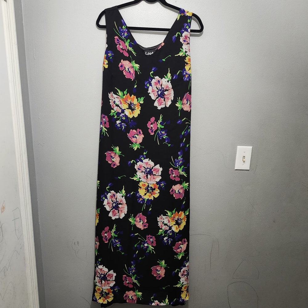 Chic Black Floral Maxi Dress Size 20 Spring Summer Vacation Fairy